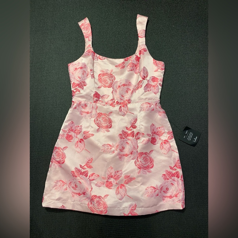 New Brighter Side Pink Floral Satin Jacquard Mini Dress Size Medium